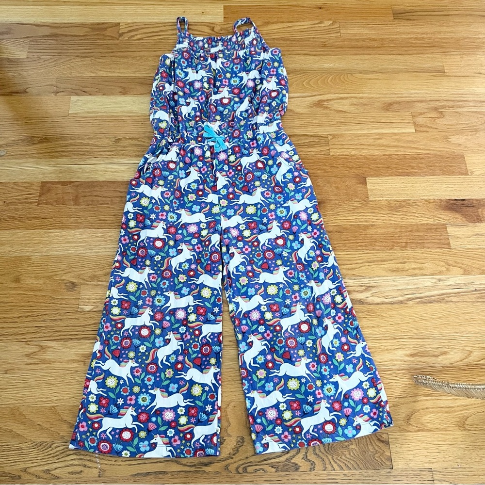 Mini Boden Wide Leg Jersey Jumpsuit in 
Bluebell Small Unicorn Floral